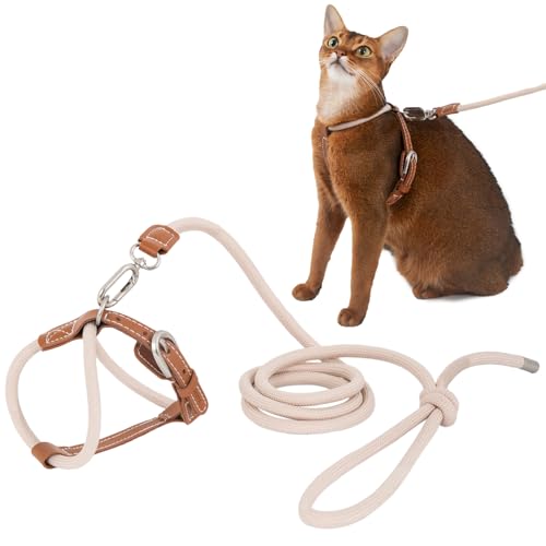 Duuclume Verstellbares X-förmiges ausbruchsicheres Katzengeschirr und Leine, Set zum Spazierengehen, robustes 1,3 m langes Nylonseil und robuste Schnalle, leicht, weich, Braun von Duuclume