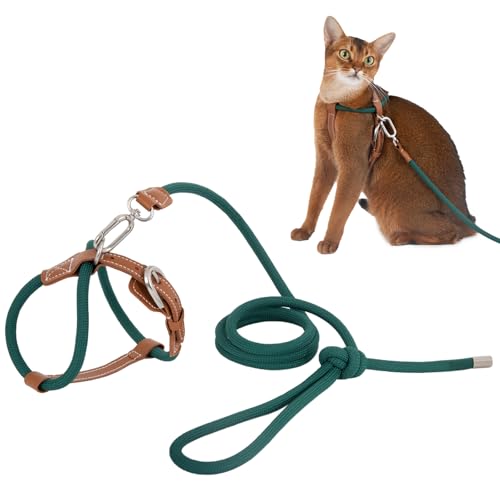 Duuclume Verstellbares X-förmiges ausbruchsicheres Katzengeschirr und Leine, Set zum Spazierengehen, robustes 1,3 m langes Nylonseil und robuste Schnalle, leichte, weiche Haustierweste, Grün von Duuclume