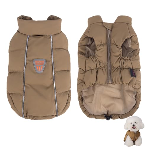 Duuclume Warme Haustierjacke, wasserdicht, winddicht, reflektierend, verstellbar, Haustierweste, Winterkleidung mit D-Ring für kleine bis große Hunde (Braun, L) von Duuclume