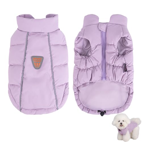 Duuclume Warme Haustierjacke, wasserdicht, winddicht, reflektierend, verstellbar, Haustierweste, Winterkleidung mit D-Ring für kleine bis große Hunde (Lila, M) von Duuclume