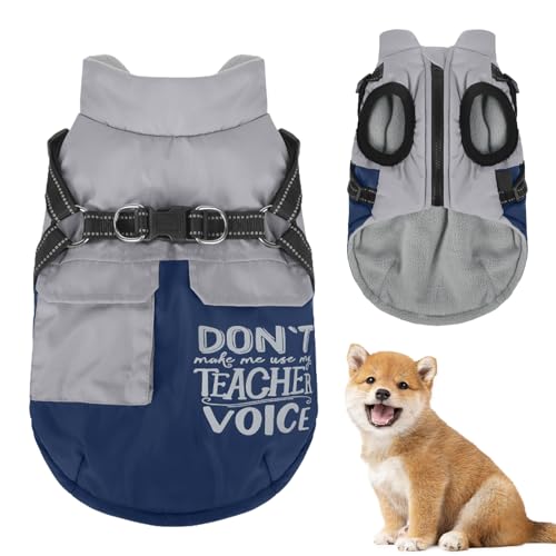 Duuclume Warmer Hunde-Wintermantel, Fleece-Jacke mit Reißverschluss, winddicht, weich, für kaltes Wetter, mit Doppel-D-Ring-Leine und reflektierenden Streifen für kleine Haustiere (Blau, L) von Duuclume