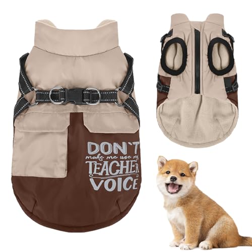 Duuclume Warmer Hunde-Wintermantel, Fleece-Jacke mit Reißverschluss, winddicht, weich, für kaltes Wetter, mit Doppel-D-Ring-Leine und reflektierenden Streifen für kleine Haustiere (Braun, XXL) von Duuclume
