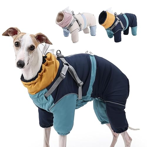 Duuclume Warmer Hundemantel, reflektierend, mit Reißverschluss und Brustgurt, 4 Beine, verstellbare Welpenbekleidung für kleine bis große Hunde (Gelbblau, M) von Duuclume
