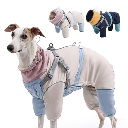 Duuclume Warmer Hundemantel, reflektierend, mit Reißverschluss und Brustgurt, 4 Beine, verstellbare Welpenkleidung für kleine bis große Hunde, Rosa / Blau, Größe S von Duuclume