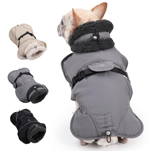 Duuclume Warmer Hundemantel, wasserdicht, weich, mit Fleece gefüttert, winddichter Wintermantel für kaltes Wetter, mit reflektierenden Streifen, Loch für die Leine und verstellbaren Hals- und von Duuclume