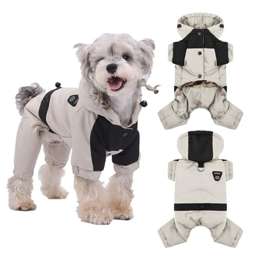 Duuclume Warmer Hundemantel mit Kapuze, wasserdicht, winddicht, für den Winter, Ganzkörper-Hundejacke, Schneeanzug, verstellbar, für kaltes Wetter, Haustierkleidung (Beige, L) von Duuclume