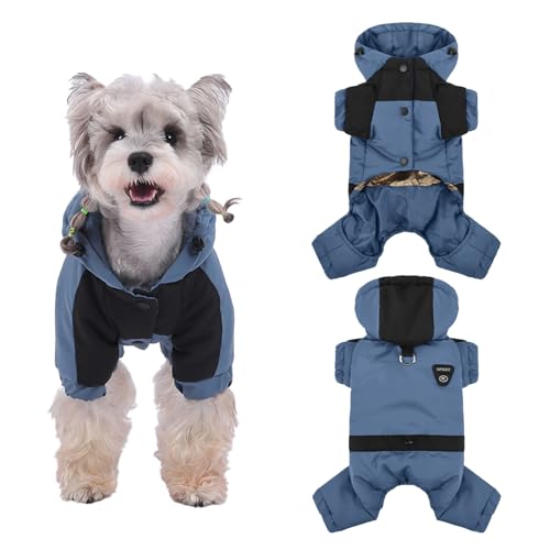 Duuclume Warmer Hundemantel mit Kapuze, wasserdicht, winddicht, für den Winter, Ganzkörper-Hundejacke, Schneeanzug, verstellbar, für kaltes Wetter, Haustierkleidung (Blau, XXL) von Duuclume