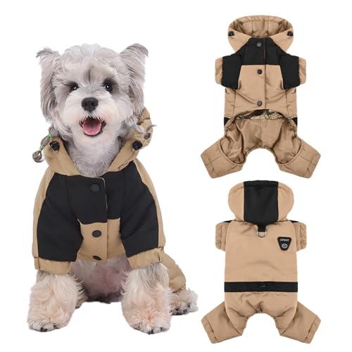 Duuclume Warmer Hundemantel mit Kapuze, wasserdicht, winddicht, für den Winter, Ganzkörper-Hundejacke, Schneeanzug, verstellbar, für kaltes Wetter, Haustierkleidung (Braun, S) von Duuclume