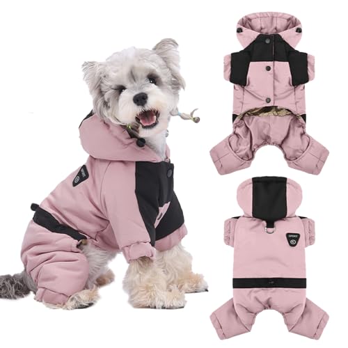 Duuclume Warmer Hundemantel mit Kapuze, wasserdicht, winddicht, für den Winter, Ganzkörper-Hundejacke, Schneeanzug, verstellbar, für kaltes Wetter, Haustierkleidung (Rosa, Größe XXXL) von Duuclume