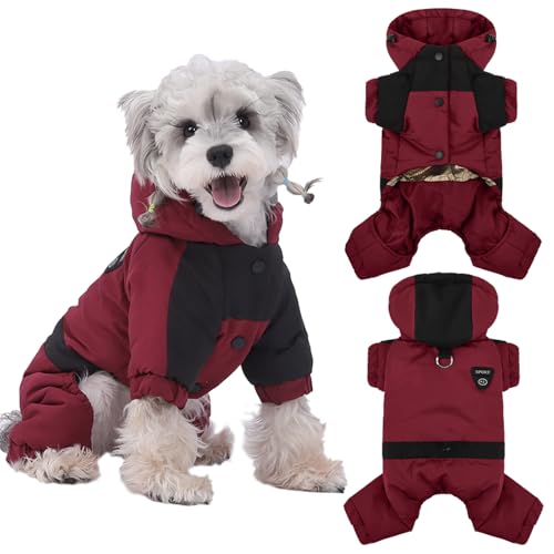 Duuclume Warmer Hundemantel mit Kapuze, wasserdicht, winddicht, für den Winter, Ganzkörper-Hundejacke, Schneeanzug, verstellbar, für kaltes Wetter, Haustierkleidung (Rot, XL) von Duuclume