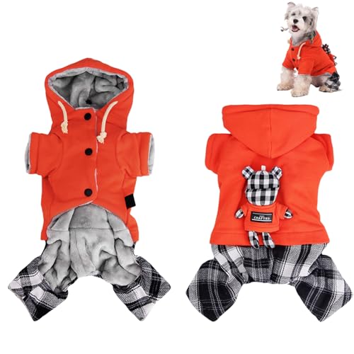 Duuclume Warmer Wintermantel für kleine bis große Hunde, mit Fleece gefütterter, verstellbarer Kapuzenpullover, Hundejacke mit D-Ring und Kapuze (Orange, L) von Duuclume