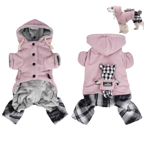 Duuclume Warmer Wintermantel für kleine bis große Hunde, mit Fleece gefütterter, verstellbarer Kapuzenpullover, Hundejacke mit D-Ring und Kapuze (Rosa, XXL) von Duuclume