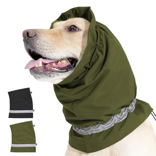 Duuclume Wasserdichter Hunde-Ohrenschützer für Lärmschutz, verstellbarer Kordelzug mit reflektierenden Streifen, beruhigender warmer Schal für Haustiere (Grün, S) von Duuclume