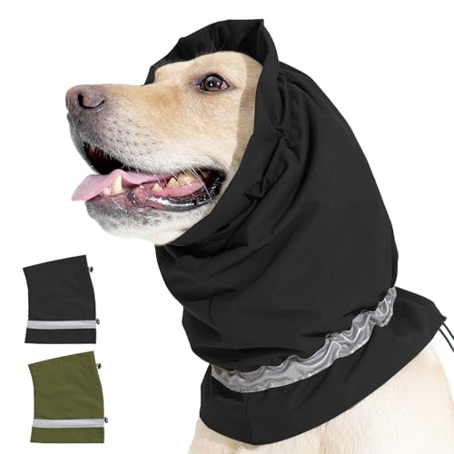 Duuclume Wasserdichter Hunde-Ohrenschützer für Lärmschutz, verstellbarer Kordelzug mit reflektierenden Streifen, beruhigender warmer Schal für Haustiere (Schwarz, M) von Duuclume
