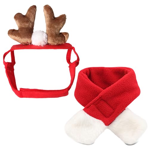 Duuclume Weihnachtskostüm-Outfit für Haustiere, Katzenhut, Rentiergeweih, Stirnband, roter Schal für Hunde und Katzen, Weihnachtsfeiertage, 2 Stück Duuclume Weihnachtskostüm-Outfit für Haustiere, Katzenhut, Rentiergeweih, Stirnband, roter Schal für Hunde und Katzen, Weihnachtsfeiertage, 2 Stück von Duuclume