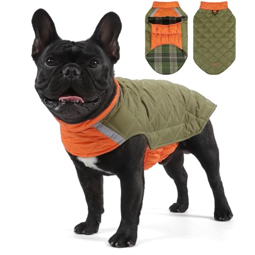 Duuclume Wendbarer, wasserdichter, warmer Hundemantel, britischer Stil, karierte Haustier-Winterjacke mit reflektierendem Streifen und D-Ring, doppelseitige Welpenweste für kleine bis große Hunde von Duuclume