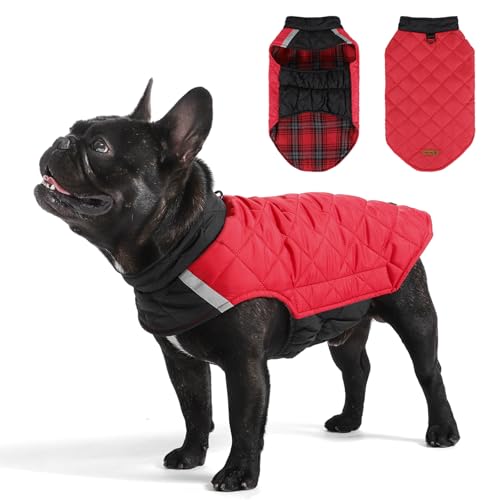 Duuclume Wendbarer, wasserdichter, warmer Hundemantel, britischer Stil, karierte Haustier-Winterjacke mit reflektierendem Streifen und D-Ring, doppelseitige Welpenweste für kleine bis große Hunde (Rot Duuclume Wendbarer, wasserdichter, warmer Hundemantel, britischer Stil, karierte Haustier-Winterjacke mit reflektierendem Streifen und D-Ring, doppelseitige Welpenweste für kleine bis große Hunde (Rot von Duuclume