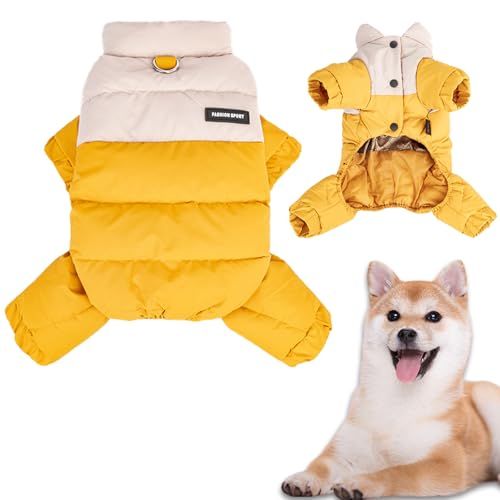 Duuclume Winter-Hundemantel mit Stehkragen, winddicht, wasserdicht, warme Hundejacke für kaltes Wetter, vierbeiniger Haustier-Schneeanzug (Gelb, Größe 2XL) von Duuclume