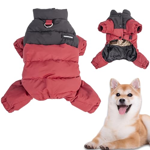 Duuclume Winter-Hundemantel mit Stehkragen, winddicht, wasserdicht, warme Hundejacke für kaltes Wetter, vierbeiniger Haustier-Schneeanzug (Rot, Größe 3XL) von Duuclume