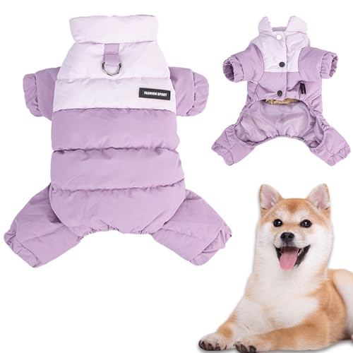 Duuclume Winter-Hundemantel mit Stehkragen, winddicht, wasserdicht, warme Hundejacke für kaltes Wetter, vierbeiniger Haustier-Schneeanzug (lila, L) von Duuclume