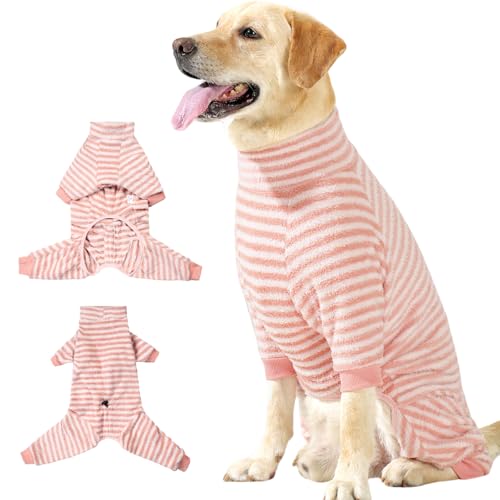 Duuclume Winterpullover für Hunde, kaltes Wetter, vierbeinig, warmer Overall, verstellbarer Schlafanzug und gemütlicher Einteiler für kleine bis große Hunde (Rosa-Weiß, XXXL) von Duuclume