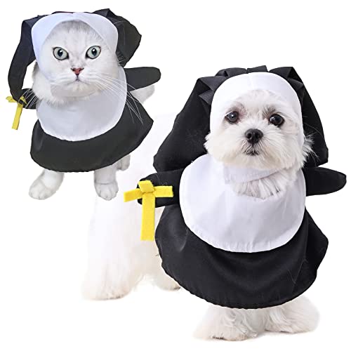 Haustier-Kostüm, lustiges Nonnenkostüm mit Hut, niedliches Haustier-Kostüm, für Halloween, Weihnachten, Urlaub, Cosplay, Shirts, Bekleidung, Uniform von Duuclume