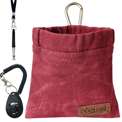 Hund Training Kit, Welpe Hund Treat Beutel Tasche mit Hund Clicker und leise Pfeife mit Lanyard, Handsfree Training Hund Treat Tasche, beinhaltet Karabiner, für Haustier Welpen im Freien (rot) von Duuclume