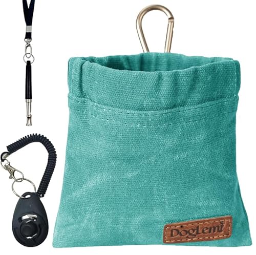 Hund Training Kit, Welpe Hund Treat Beutel Tasche mit Hund Clicker und leise Pfeife mit Lanyard, Handsfree Training Hund Treat Tasche, beinhaltet Karabiner, für Haustier Welpen im Freien (Pfauenblau) von Duuclume