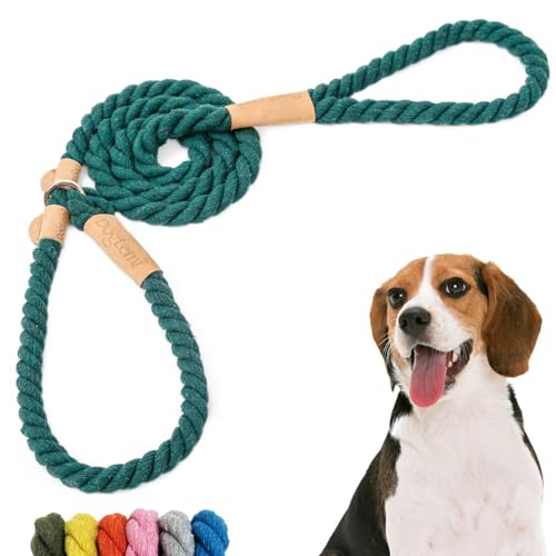 No Pull Hundeleine für große Hunde Heavy Duty einstellbar dicken Baumwollseil, komfortable Starke Seil Leine für große, mittlere Hunde für Traning, Reisen, Wandern & Outdoor(Dunkelgrün) von Duuclume