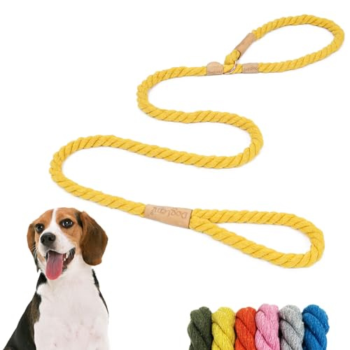 No Pull Hundeleine für große Hunde Heavy Duty einstellbar dicken Baumwollseil, komfortable Starke Seil Leine für große, mittlere Hunde für Traning, Reisen, Wandern & Outdoor(Goldgelb) von Duuclume