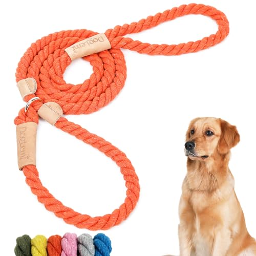 No Pull Hundeleine für große Hunde Heavy Duty einstellbar dicken Baumwollseil, komfortable Starke Seil Leine für große, mittlere Hunde für Traning, Reisen, Wandern & Outdoor(Mandarinenrot) von Duuclume