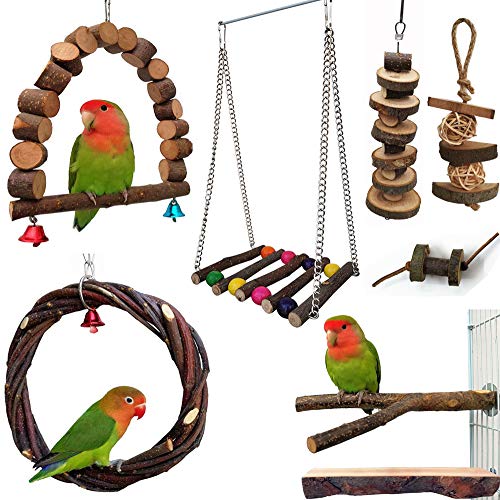 DuvinDD Spielzeug für Sittiche, 8 Stück, Vogelkäfig-Schaukel mit Glöckchen, Naturholz, Papageien-Spielzeug für kleine Vögel – Nymphensittiche, Wellensittiche, Sittiche, Finken DuvinDD Spielzeug für Sittiche, 8 Stück, Vogelkäfig-Schaukel mit Glöckchen, Naturholz, Papageien-Spielzeug für kleine Vögel – Nymphensittiche, Wellensittiche, Sittiche, Finken von DuvinDD