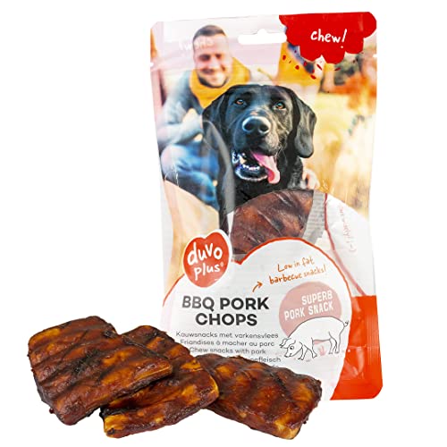 Chew! BBQ Schweinekoteletts 8,1 cm – 6 Stück / 315 g, köstlicher BBQ Snack auf Schweinebasis, geringer Fettgehalt, ohne Zuckerzusatz, ideal als Snack oder Belohnung für Hunde von Duvoplus