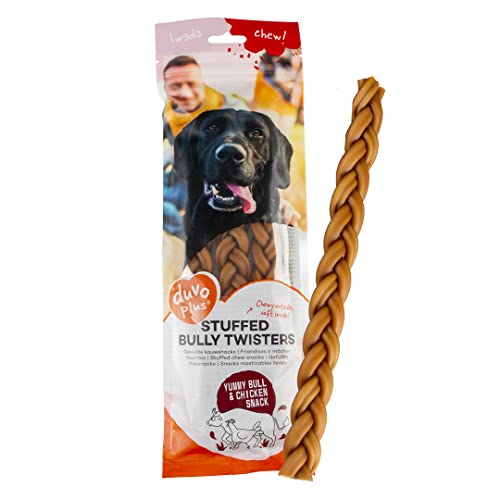 Chew! Bully Twisters Füllungen 25,4 cm – 3 Stück – 198 g, leckerer Snack auf Fleisch- und Rinderhaut, Kombi-Snack, ohne Zuckerzusatz, niedriger Fettgehalt von Duvoplus