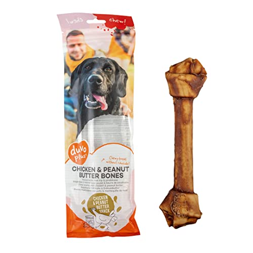 Chew! Hühnerknochen und Erdnussbutter L – 25 cm – 1 Stück/160 g, leckeres Kauspielzeug ohne Rindsleder, ohne Zuckerzusatz, ideal als Snack oder Belohnung für Hunde Chew! Hühnerknochen und Erdnussbutter L – 25 cm – 1 Stück/160 g, leckeres Kauspielzeug ohne Rindsleder, ohne Zuckerzusatz, ideal als Snack oder Belohnung für Hunde von Duvoplus