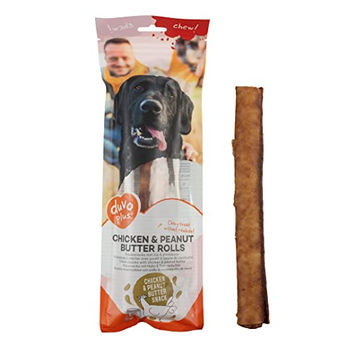 Chew! Rolls mit Huhn und Erdnussbutter, L – 25 cm – 2 Stück/290 g, leckeres Kauspielzeug ohne Rindsleder, ohne Zuckerzusatz, ideal als Snack oder Belohnung für Hunde von Duvoplus