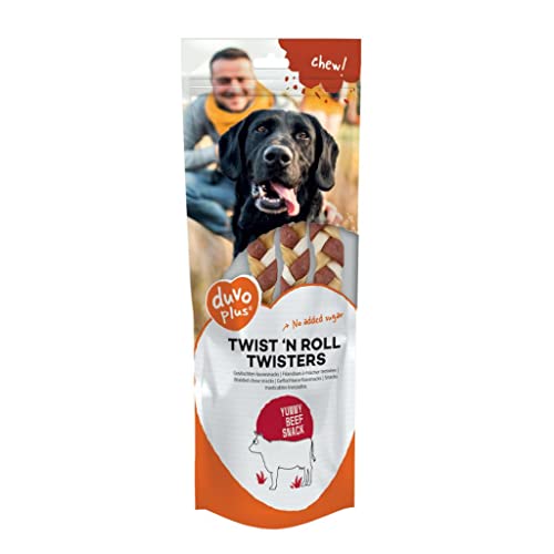 Chew! Twist `n Roll Twisters Rindfleisch 25 cm – S – 3 Stück, köstlicher Snack aus Fleisch und Rindsleder, Kombi-Snack, ohne Zuckerzusatz, niedriger Fettgehalt von duvoplus