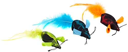 Duvoplus, Flash Maus mit Federn, 3 Stück – 19 x 5,5 x 3 cm, Mehrfarbig, Spielzeug, Mehrfarbig, Katze von Duvoplus