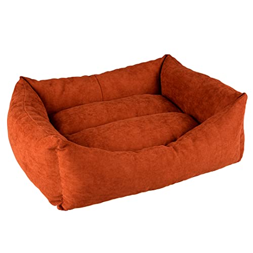 Duvoplus, Rechteckiges Hundebett Velvet Copper M – 67 x 50 x 22 cm, rot, ökologisch, Füllung 100% recycelt, Rutschfester Boden, bequemer und Warmer Schlafplatz für Hunde von Duvoplus