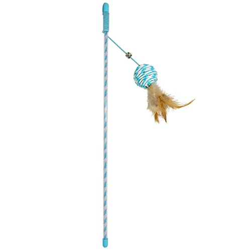 Duvoplus, Catchy Angelrute aus Papier, 41 x 4 x 3,5 cm, Blau, Spielangelrute mit Ball und Federn, elastisches Seil mit Glöckchen für mehr Spielspaß, Katzenspielzeug von Duvoplus