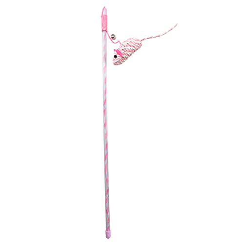 Duvoplus, Angelrute Catchy Maus aus Papier, 47 x 15 x 4 cm, Rosa, Spielangelrute mit Ball und Federn, elastisches Seil mit Glöckchen für mehr Spielspaß, Katzenspielzeug von Duvoplus