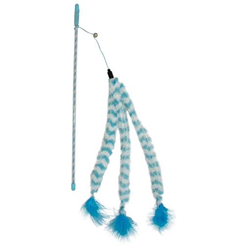 Duvoplus, Catchy Fluffy Angelrute, 44 x 8 x 3,5 cm, Blau/Weiß, Spielangelrute mit Ball und Federn, elastisches Seil mit Glöckchen für mehr Spielspaß, Katzenspielzeug von Duvoplus