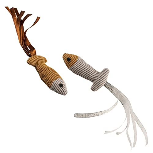 Duvoplus, Cushy Fische mit Schwanz, 2 Stück, 20 x 4 x 2,5 cm, Braun/Grau, Katzenspielzeug von Duvoplus