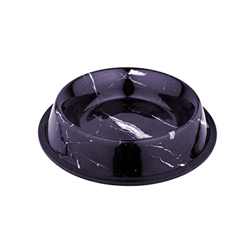 duvoplus, Deco Fix Marble Look Futternapf, 150 ml – XS – 15,5 x 15,5 x 3 cm, schwarz, rostfrei, mit rutschfestem Gummirand, moderner Druck in Marmoroptik, für Hunde und Katzen von Duvoplus