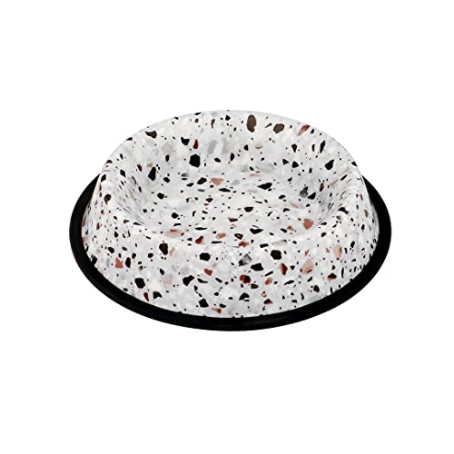 duvoplus, Deco Fix Terrazzo Look Fressnapf, 150 ml – XS – 15,5 x 15,5 x 3 cm, weiß, rostfrei, mit rutschfestem Gummirand, moderner Druck in Terrazzo-Optik, für Hunde und Katzen von Duvoplus