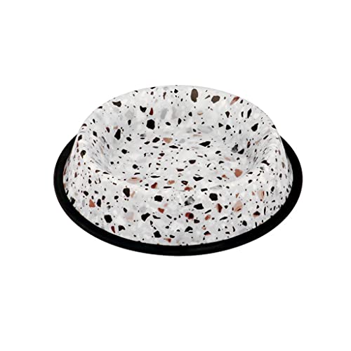 duvoplus, Deco Fix Terrazzo Look Futternapf, 1000 ml – L – 25,8 x 25,8 x 5,1 cm, weiß, rostfrei, mit rutschfestem Gummirand, moderner Druck, Terrazzo-Optik, für Hunde und Katzen von Duvoplus