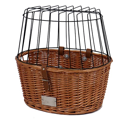 duvoplus, Fahrradkorb Provence 35 x 55 x 49 cm – max. 13 kg, handgeflochtene Weide, stabil und sicher, robuster Gurt – einfach zu montieren, mit komfortablem Kissen, mit Schutzgitter von duvoplus