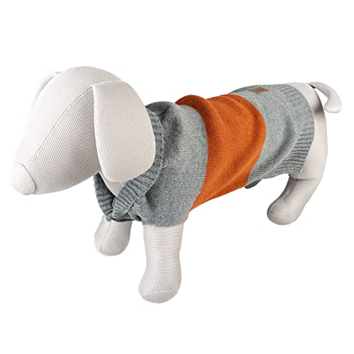 duvoplus, Hundepullover Cozy M – 50 cm, Grau/Orange, Strickpullover mit Zopfmuster, leicht über den Kopf zu ziehen, 100% Acrylwolle, mit Zwei Löchern für die Vorderpfoten ausgestattet von Duvoplus