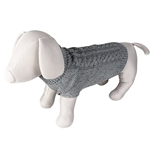 duvoplus, Hundepullover Cozy S – 40 cm, Grau, Strickpullover mit Zopfmuster, leicht über den Kopf zu ziehen, 100% Acrylwolle, mit Zwei Löchern für die Vorderbeine von Duvoplus