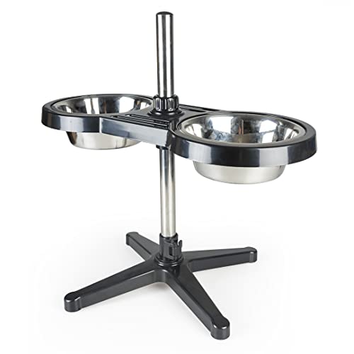 duvoplus, Twin Feeder X-Support 1890 ml – L – 59 x 33,5 x 55 cm, höhenverstellbar, X-Ständer, aus ABS und Stahl, mit 2 Edelstahlschüsseln, mit rutschfestem Fuß, ergonomische Position zum Essen von Duvoplus